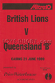 Queensland B v British Lions 1989 rugby  Programme